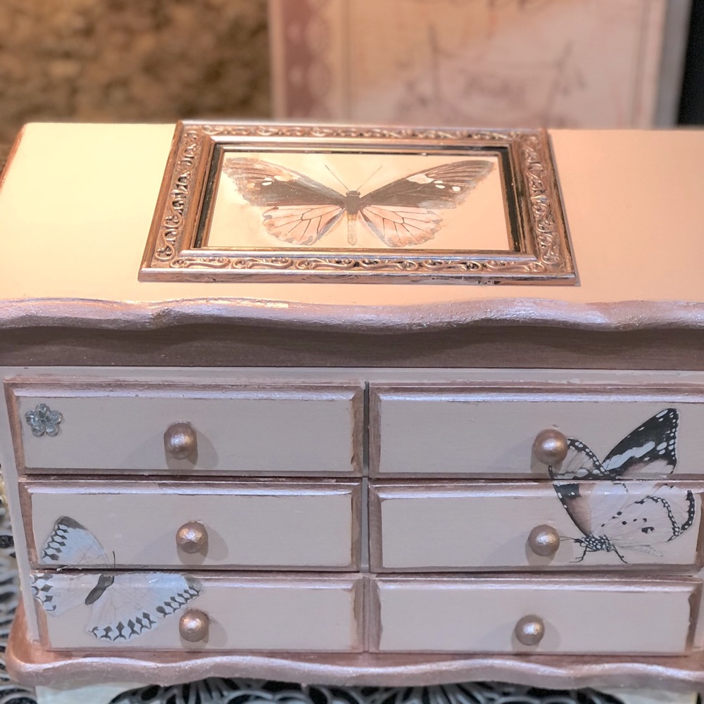 Hand painted butterfly musical jewelry box
